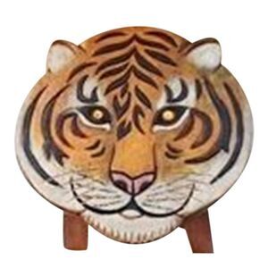 Painted Safari Tiger Child Bath Hand Carved Wood Bath Kitchen Step Stool